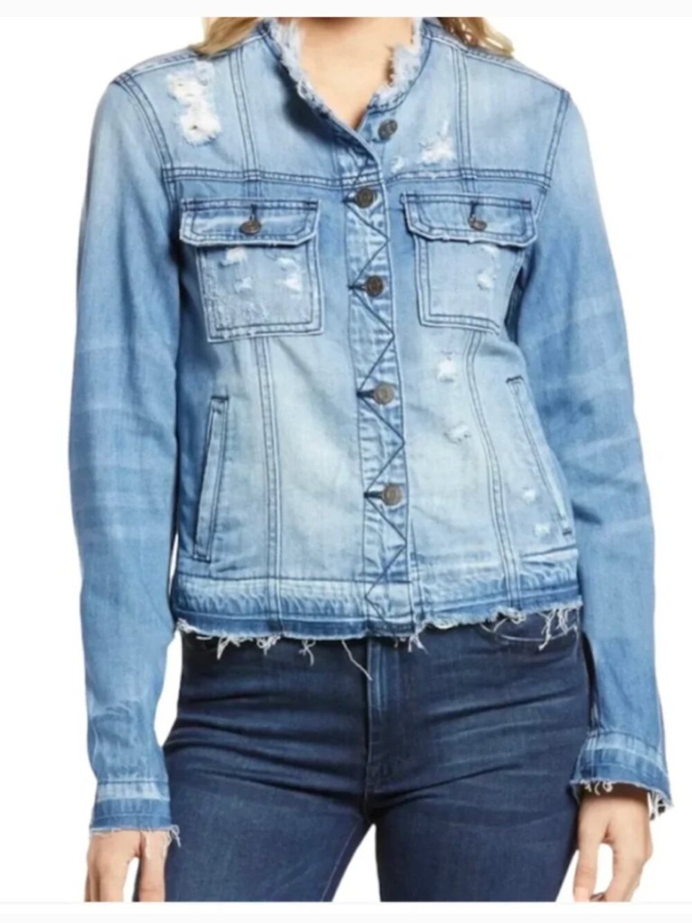 Hidden Jeans Zeppelin Destroyed Distressed‎ Denim Trucker Jacket Size Small NWOT